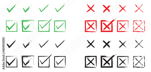 Check and cross mark icon set