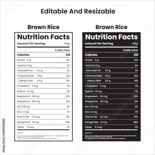 Brown Rice nutrition facts, nutrition, nutrition label, calories in food, nutrition info, supplement facts.