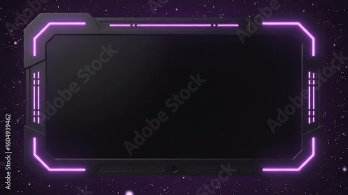 Futuristic Neon Purple Gaming Stream Overlay with Stars Background Abstract SciFi Tech Frame Border for Video Display and Live Broadcasts