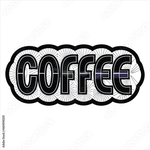 The image features a decorative design with the words "Coffee is the most important meal of the day" in an elegant, cursive font. Below the text, there is an image of a stylized coffee cup.
