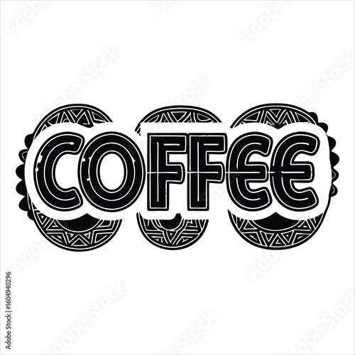 The image features a decorative design with the words "Coffee is the most important meal of the day" in an elegant, cursive font. Below the text, there is an image of a stylized coffee cup.