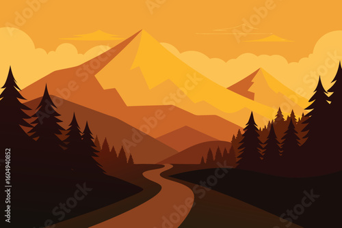 Golden Hour Mountain Landscape Serene Sunset View