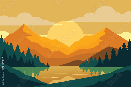 Sunset Mountain Lake Landscape