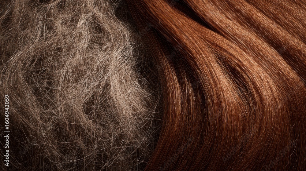 Fototapeta premium Different textures of hair displayed in a close-up view emphasizing color and structure variations