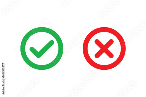 Check mark icons. green check mark and red cross mark icon set. green tick and red x. Symbols of approval and Decline icon vector.