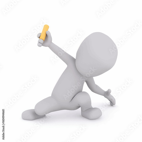 Conceptual character drawing with yellow marker in creative pose  