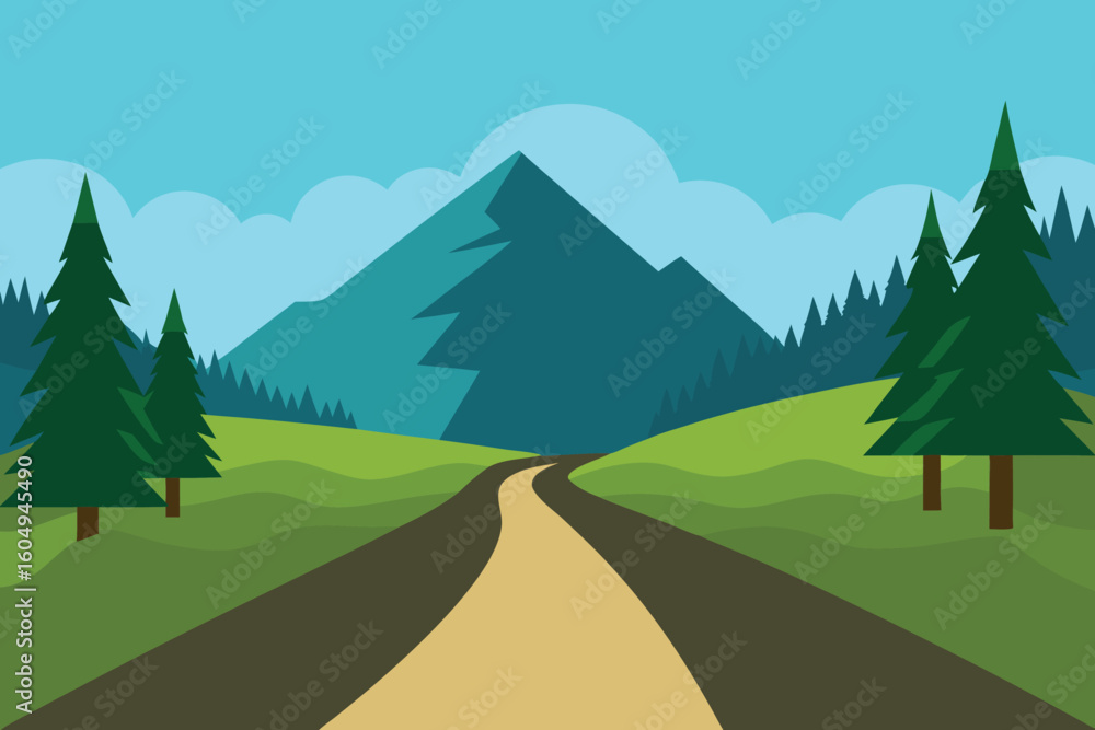 Fototapeta premium Mountain Road Landscape Illustration