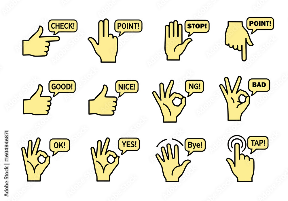 Fototapeta premium Hand gestures with speech bubbles conveying different messages