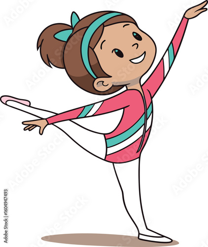 Cheerful Young Gymnast with Brown Hair Vector Illustration of Athletic Girl