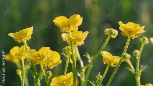 Dew-kissed yellow flowers