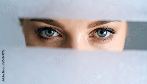 Closeup human eyes looking through opening