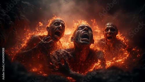 Figure engulfed in flames screaming in distress