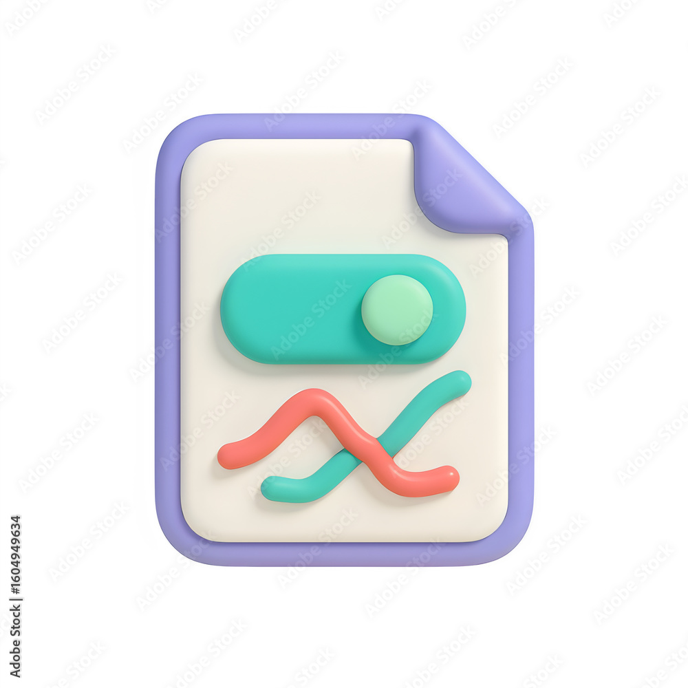 Fototapeta premium 3d document with switch and graph icon isolated on transparent background. analytics or control concept