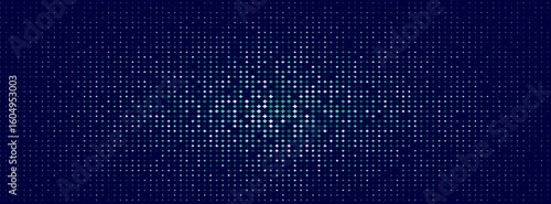 Radiant blue halftone dot pattern with center glow on dark navy background, ideal for tech, sci-fi, digital, music, or nightlife-themed vector compositions
