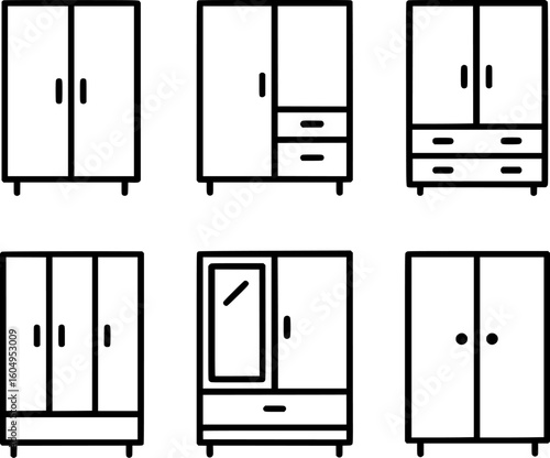 Wardrobe icon collection furniture storage vector set drawer closet line art illustration 
