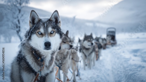 Husky sled dogs in snowy landscape (1)
