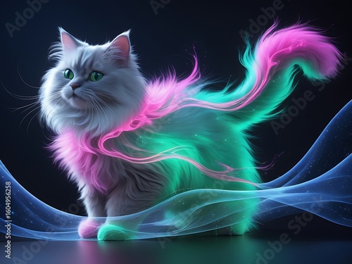 Magical Persian Cat with Glowing Fur.