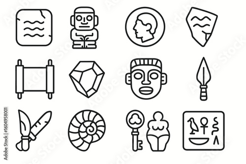 Ancient artifacts and symbols collection – icons of historical art and archaeology