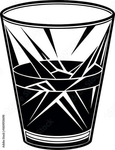 Abstract 2D vector of a water glass with fractured light beams splitting as they pass through water.