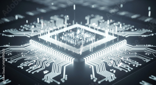 Circuit board showing central processing unit, futuristic technology