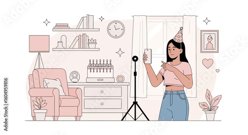 Celebrating Virtual Birthday Party At Home By Recording Video On Smartphone