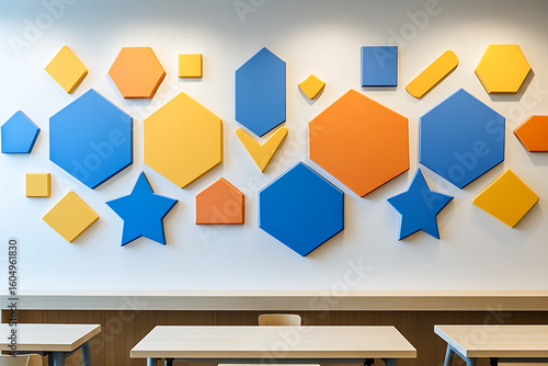 Kids Study Wall with Magnetic Shapes in Blue and Yellow