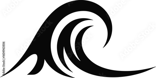 Ocean Wave Icon – Abstract Sea Wave Symbol in Black Silhouette Style