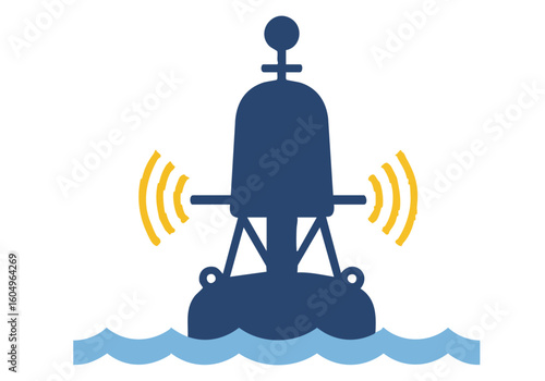 A stylized energy buoy emits radio waves, symbolizing connectivity and communication. Modern, graphic design. Suitable for technology and maritime themes.