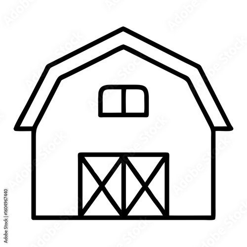 Simple barn icon in black outline on transparent background  