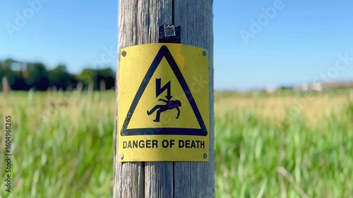 Danger of Death Warning Pole Hazard Electrocution Caution Yellow Dangerous Alert