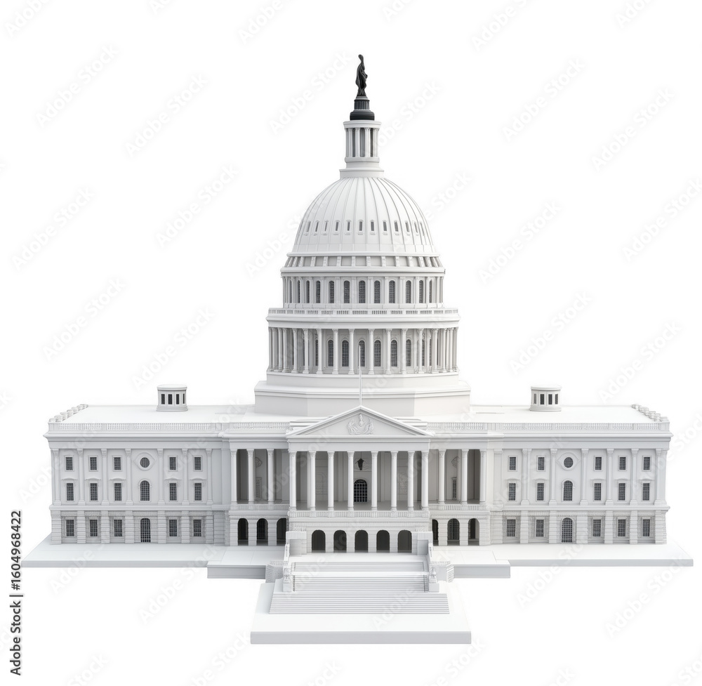 Obraz premium Three dimensional rendering of the us capitol building architecture isolated on transparent background