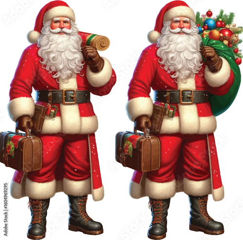 a realistic vector illustration Christmas Santa Claus full body with elements