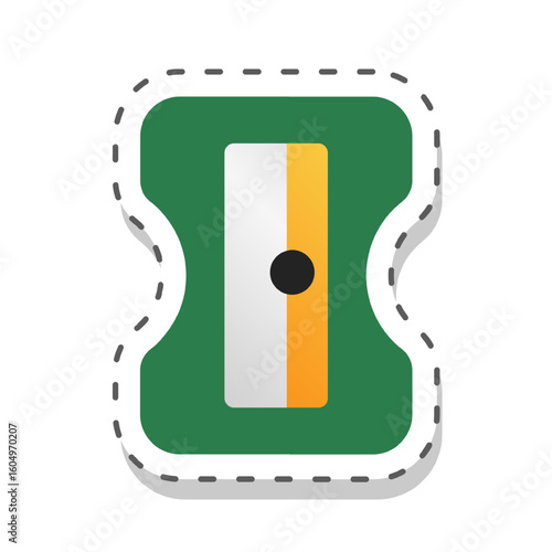  Vector icon of a manual pencil sharpener in sticker style, part of student stationery and school supplies. Flat green vector isolated cut out illustration.