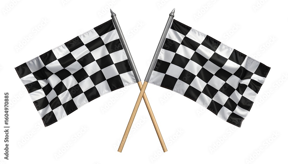 Fototapeta premium Two black-and-white checkered flags crossing elegantly at their poles, standing motionless like trophies