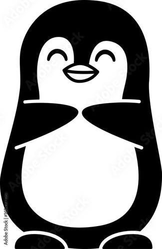 Cartoon penguin flat style black silhouette illustration.
Cute smiling penguin icon vector.
Transparent background. svg.