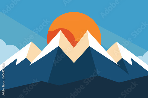 Flat Design Mountain Landscape Sunset Illustration Art Graphic