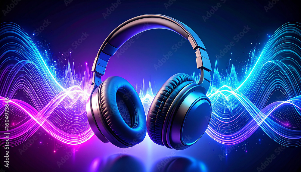 © Hanz013 - Luminous Beats: Over-Ear Headphones Pulsing with Neon Sound Energy.
