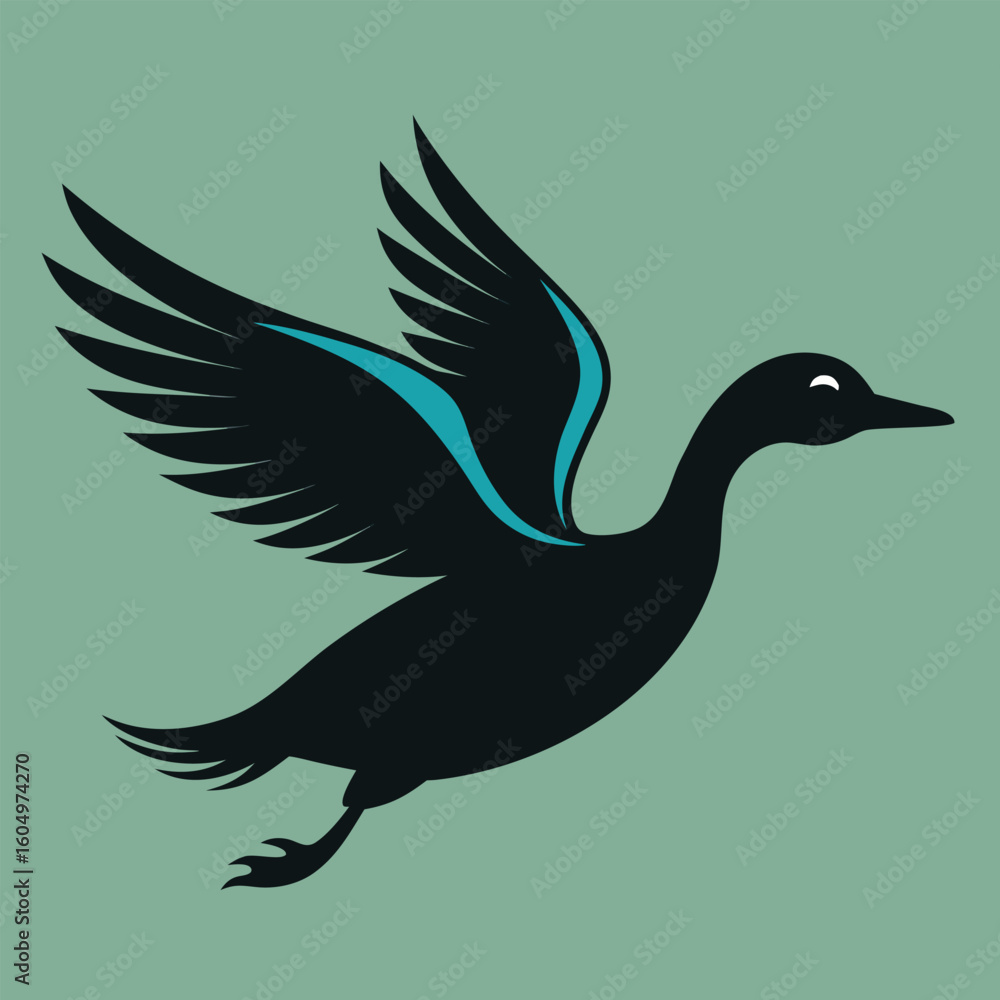 Obraz premium Flying bird vector silhouette illustration: a majestic eagle or graceful dove, symbolizing freedom and peace with outstretched wings