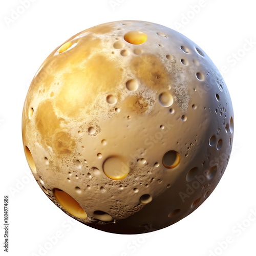 Volcanic moon io with craters and sulfur deposits