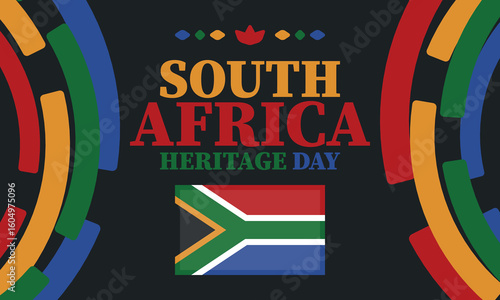 South Africa Heritage Day. Happy holiday. Celebrate culture and traditions of nation. South African flag. Poster with illustration. Pattern design. Vector
