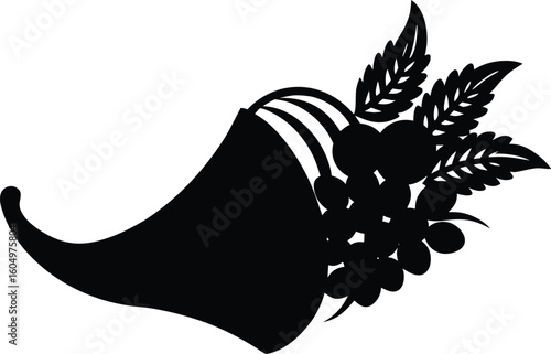 Cornucopia silhouette filled with fruits and foliage a symbol of abundance and prosperity for design needs and thanksgiving celebration