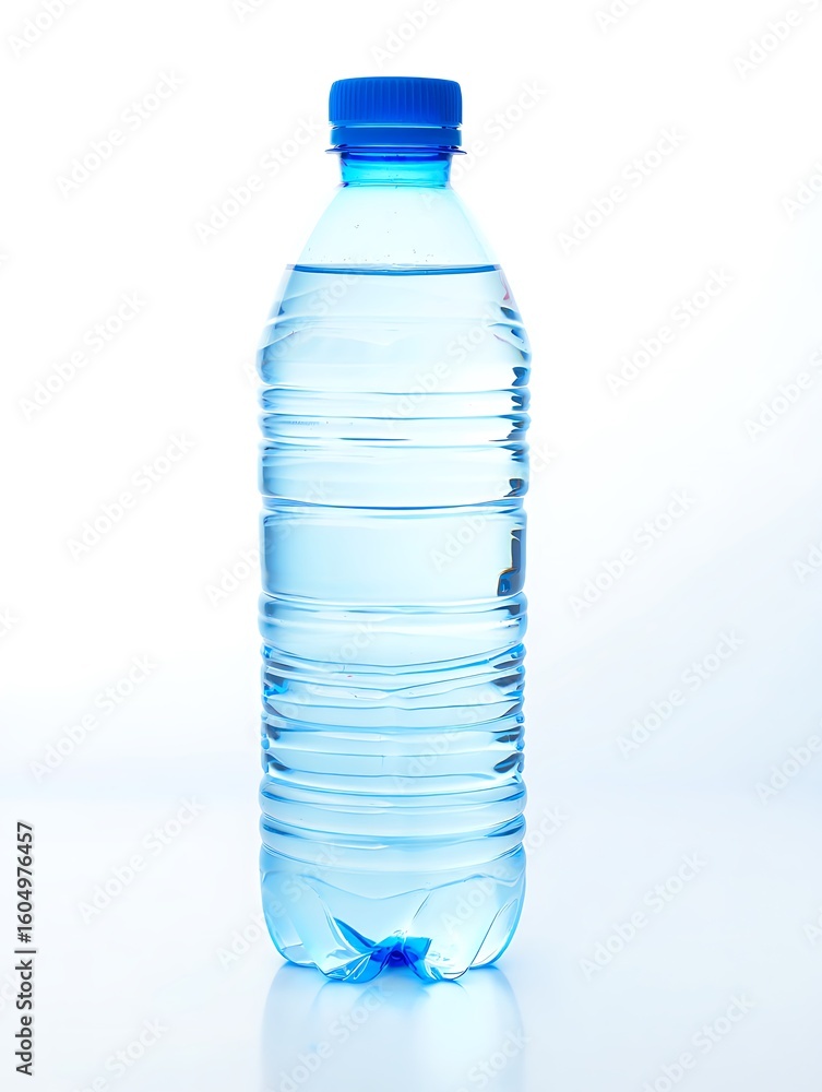 Naklejka premium Clear liquid filled plastic bottle with blue cap water