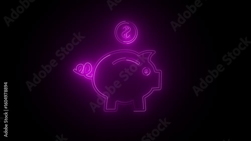 Neon Pink Piggy Bank Animation – Futuristic Banking HUD Icon 4K