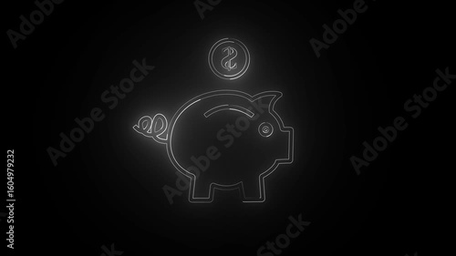 Dark Piggy Bank HUD – Black and White Futuristic Savings Animation 4K