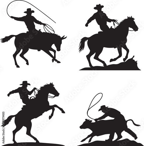 Cowboy lassoing horse and calf rodeo action vector