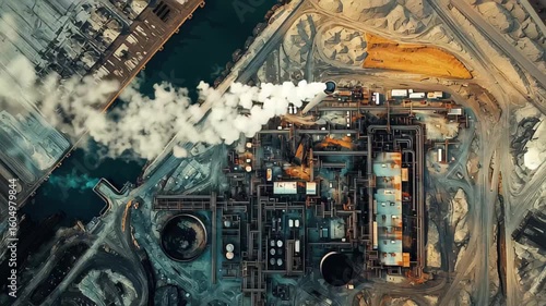 Aerial view of oil refinery in Athabasca oil sands near Fort McMurray, Aerial Oil Refinery Athabasca oil sands Fort McMurray
