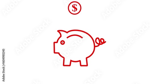 Red Minimal Piggy Bank Animation – Flat Finance Icon on White 4K