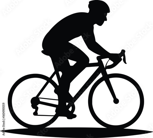 Silhouette cyclist riding bicycle sport black and white vector illustration