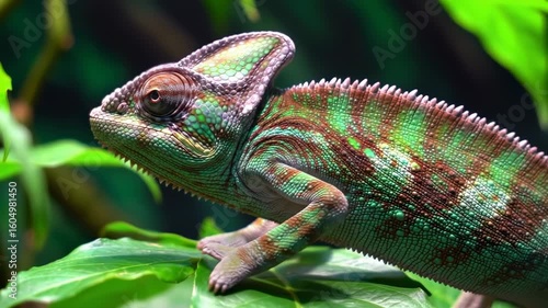 Close-up of a chameleon on a leaf