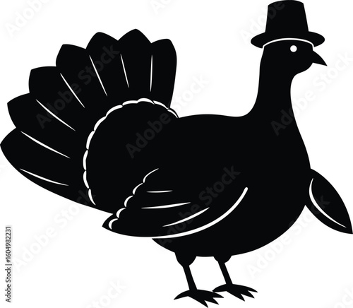 Festive Thanksgiving Turkey Silhouette Wearing a Top Hat Celebrating the Holiday Season